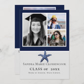 Fotocollage Nautical Starfish Navy afstuderen Aankondiging (Voorkant / Achterkant)