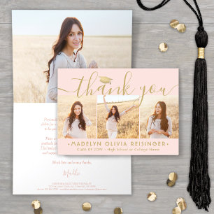 Fotocollage Nieuw Adres Blush & Gold Afstuderen Bedankkaart