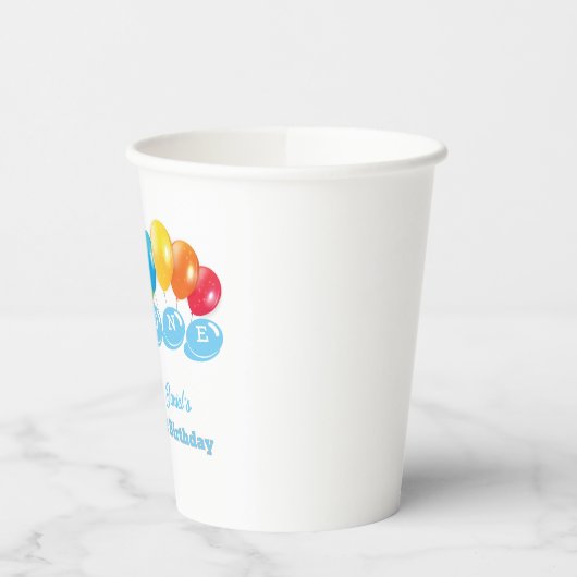 Fotocollage nummer 1 jongensnaam 1e verjaardag papieren bekers (Links)