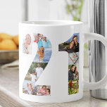 Fotocollage nummer 21 - 21e verjaardag grote koffiekop<br><div class="desc">Gepersonaliseerde Giant Mok voor 21st Birthday. Creëer uw eigen fotocollage met uw favoriete foto's. Uw foto's worden automatisch weergegeven in de vorm van het nummer 21 aan beide zijden van de mok. De fotocollage bevat een mix van vierkante, portret- en landschapsmatige afbeeldingen om u een goede flexibiliteit te bieden bij...</div>