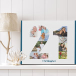 Fotocollage nummer 21 aangepaste 21e verjaardag imitatie canvas print<br><div class="desc">Creëer uw eigen gepersonaliseerde foto cadeau voor een 21e verjaardag. Deze nette fotocollage heeft de vorm van het nummer 21 op een witte achtergrond met oceaanblauwe randen. De collage kan 10 foto's bevatten en de sjabloon is klaar voor u om uw favoriete foto's toe te voegen die werken vanaf de...</div>