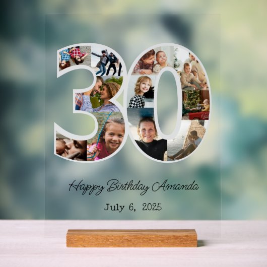 Fotocollage nummer 30 - 30e verjaardag acryl bord (Neutraal)