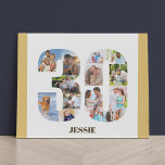Fotocollage nummer 30 Neutraal 30e verjaardag Imitatie Canvas Print<br><div class="desc">Creëer je eigen persoonlijke foto cadeau voor een 30e verjaardag. Deze natte fotocollage is in de vorm van het getal 30 op een witte achtergrond met neutraal beige zand / gedempt gele randen. De collage kan 14 foto's houden en de sjabloon is opstelling klaar voor u om uw favoriete foto's...</div>