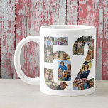 Fotocollage nummer 52 - 52ste verjaardag grote koffiekop<br><div class="desc">Gepersonaliseerde Giant Mok voor 52e verjaardag. Creëer uw eigen fotocollage met behulp van uw favoriete foto's. Uw foto's worden automatisch weergegeven in de vorm van het nummer 52 aan beide zijden van de mok. De fotocollage bevat een mengeling van vierkante, portret- en landschappelijke afbeeldingen om u een goede flexibiliteit te...</div>