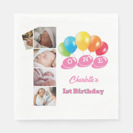 Fotocollage nummer een meisjesnaam 1e verjaardag servet