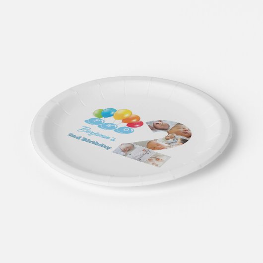 Fotocollage nummer twee jongensnaam 2e verjaardag papieren bordje (Gekanteld)