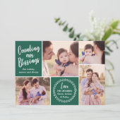 Fotocollage | Onze zegeningen tellen | Groen Feestdagenkaart (Staand voorkant)