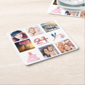 Fotocollage op 21e verjaardag kartonnen onderzetters (Schuin)