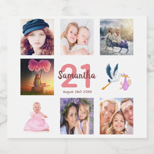 Fotocollage op 21e verjaardag sparkling wijnetiket (Enkel label)