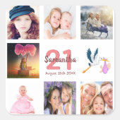 Fotocollage op 21e verjaardag vierkante sticker (Voorkant)