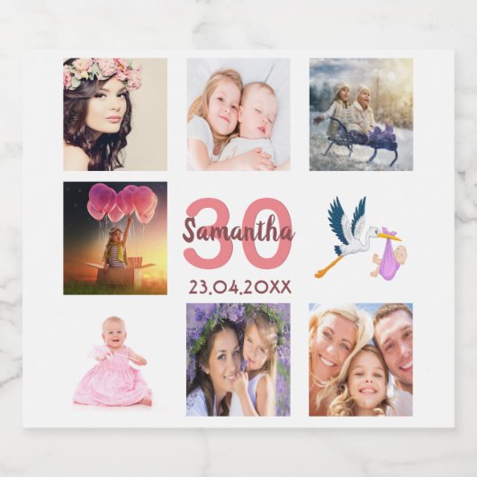 Fotocollage op 30e verjaardag sparkling wijnetiket (Enkel label)