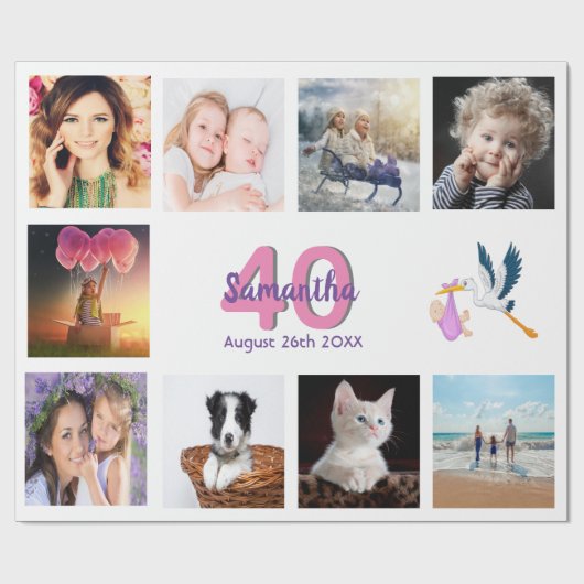 Fotocollage op 40e verjaardag, wit cadeaupapier (Vlak)