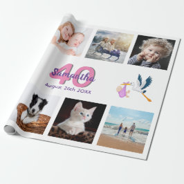 Fotocollage op 40e verjaardag, wit cadeaupapier