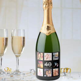 Fotocollage op 40e verjaardag zwart sparkling wijnetiket