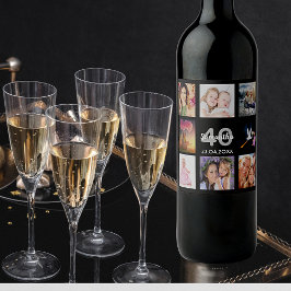 Fotocollage op 40e verjaardag zwart wijn etiket