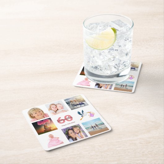 Fotocollage op 60e verjaardag kartonnen onderzetters (Insitu)