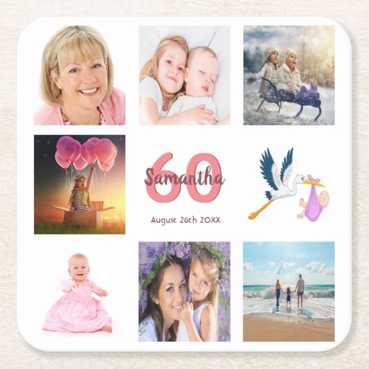 Fotocollage op 60e verjaardag kartonnen onderzetters (Voorkant)