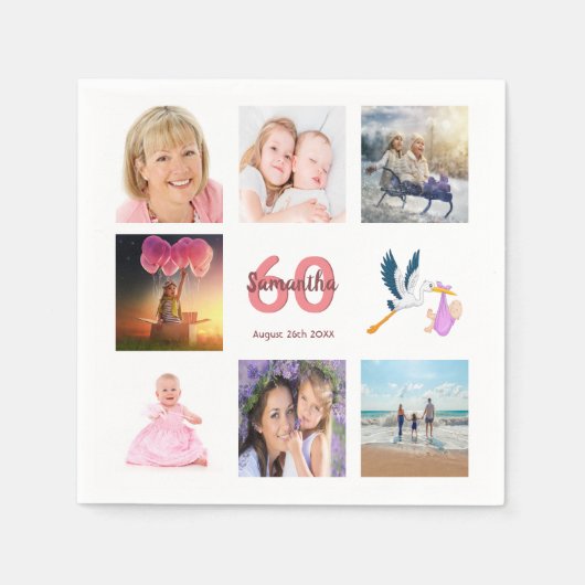 Fotocollage op 60e verjaardag servet (Voorkant)