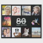 Fotocollage op 80e verjaardag foto-collage zwarte  cadeaupapier (Vlak)