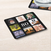 Fotocollage op 80e verjaardag zwarte man kartonnen onderzetters (Schuin)