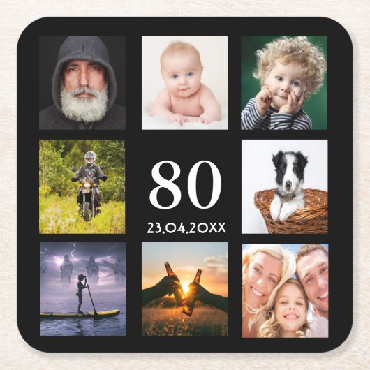 Fotocollage op 80e verjaardag zwarte man kartonnen onderzetters (Voorkant)