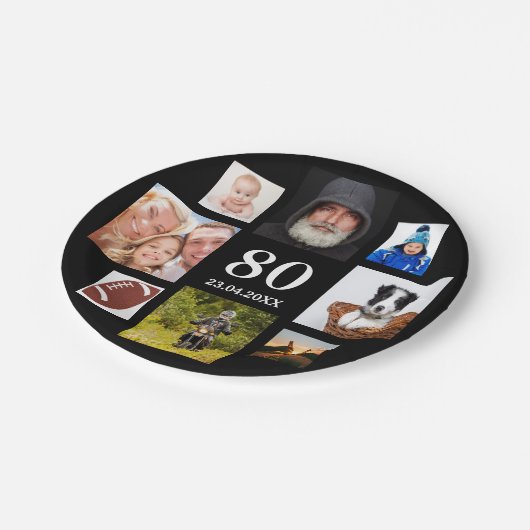 Fotocollage op 80e verjaardag zwarte man papieren bordje (Gekanteld)