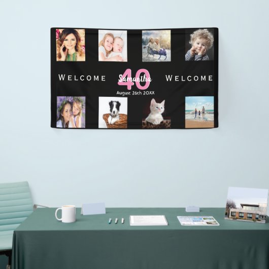Fotocollage op het 40e verjaardagsfeestje zwarte v spandoek (Beurs)