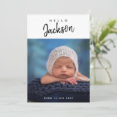 Fotocollage op maat babyjongen script geboorte aankondiging (Staand voorkant)