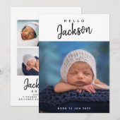 Fotocollage op maat babyjongen script geboorte aankondiging (Voorkant / Achterkant)