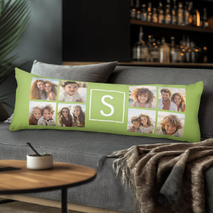 Fotocollage op maat gemaakt monogram - limoengroen lichaamskussen