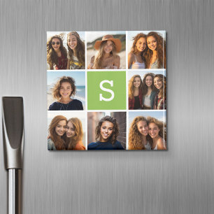 Fotocollage op maat gemaakt monogram - limoengroen magneet