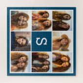 Fotocollage Op Maat Monogram Navyblauw Legpuzzel (Horizontaal)