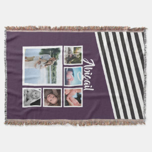 Fotocollage Paarse gestreepte unieke gepersonalise Deken