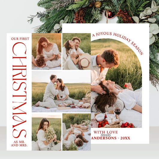 Fotocollage Passen getrouwd Eerste Kerstboog Feestdagenkaart