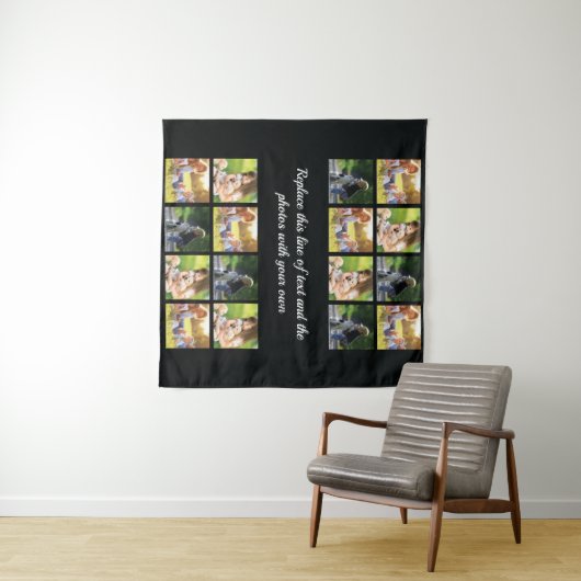Fotocollage personaliseren en teksttapestry wandkleed (In Situ (horizontaal))