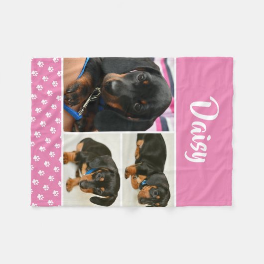  Fotocollage Pet Dog Naam Fleece Deken (Voorkant (Horizontaal))