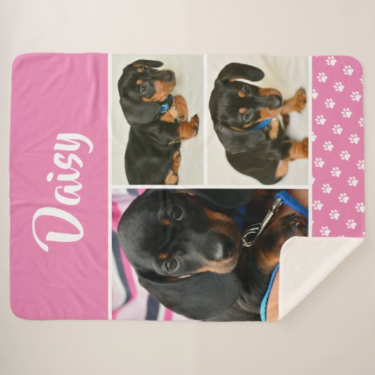  Fotocollage Pet Dog Naam Sherpa Deken (Voorkant (horizontaal))