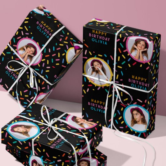 Fotocollage Rainbow Sprinkles Happy Birthday Inpakpapier Vel