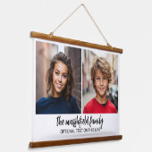 Fotocollage raster - tekst op de bodem - wit hangend wandkleed (Gebogen)