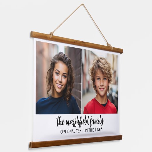 Fotocollage raster - tekst op de bodem - wit hangend wandkleed (Gebogen)