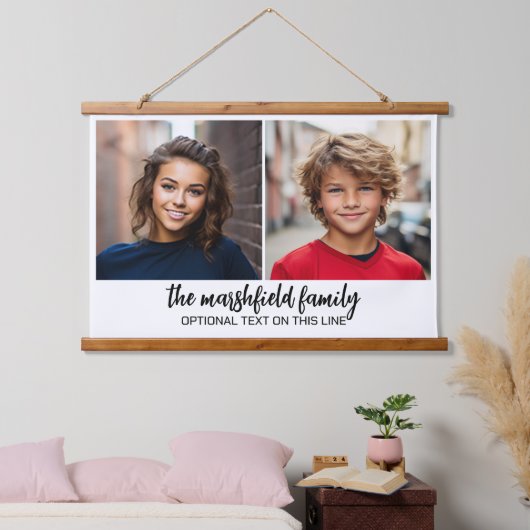 Fotocollage raster - tekst op de bodem - wit hangend wandkleed (Slaapkamer)