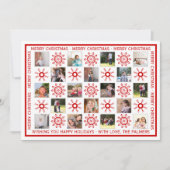 Fotocollage, rode sneeuwvlokken en kerstwensen feestdagenkaart (Voorkant)