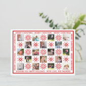 Fotocollage, rode sneeuwvlokken en kerstwensen feestdagenkaart (Staand voorkant)