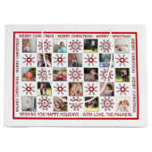 Fotocollage, rode sneeuwvlokken en kerstwensen groot cadeauzakje (Voorkant)