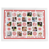 Fotocollage, rode sneeuwvlokken en kerstwensen groot cadeauzakje (Achterkant)