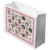 Fotocollage, rode sneeuwvlokken en kerstwensen groot cadeauzakje (Achterkant Gekanteld)