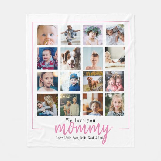Fotocollage rolage roze mam fleece deken (Voorkant)
