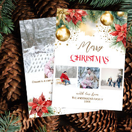 Fotocollage rood goud poinsettia Kerstmis Feestdagenkaart