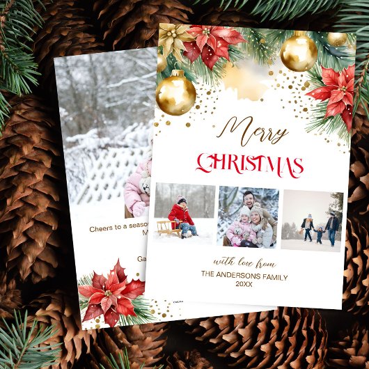 Fotocollage rood goud poinsettia Kerstmis Feestdagenkaart