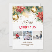 Fotocollage rood goud poinsettia Kerstmis Feestdagenkaart (Voorkant)